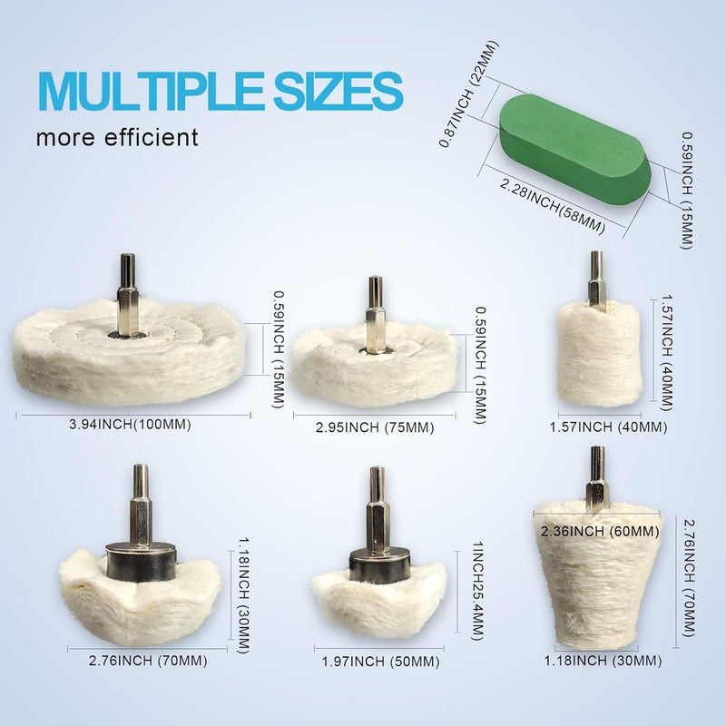 neeki 6 Drill Buffing Wheels and 3 Polishing Compounds, Multi-Specification Wheel Kit for Metal, Stainless Steel, Jewelry, Wood, Ceramic, Glass, and Other Surfaces - Image 2